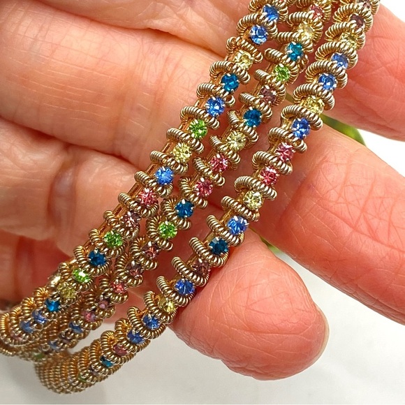 Multi-Colored Rhinestone Bangles Set of 3 Bracelets - Picture 3 of 6